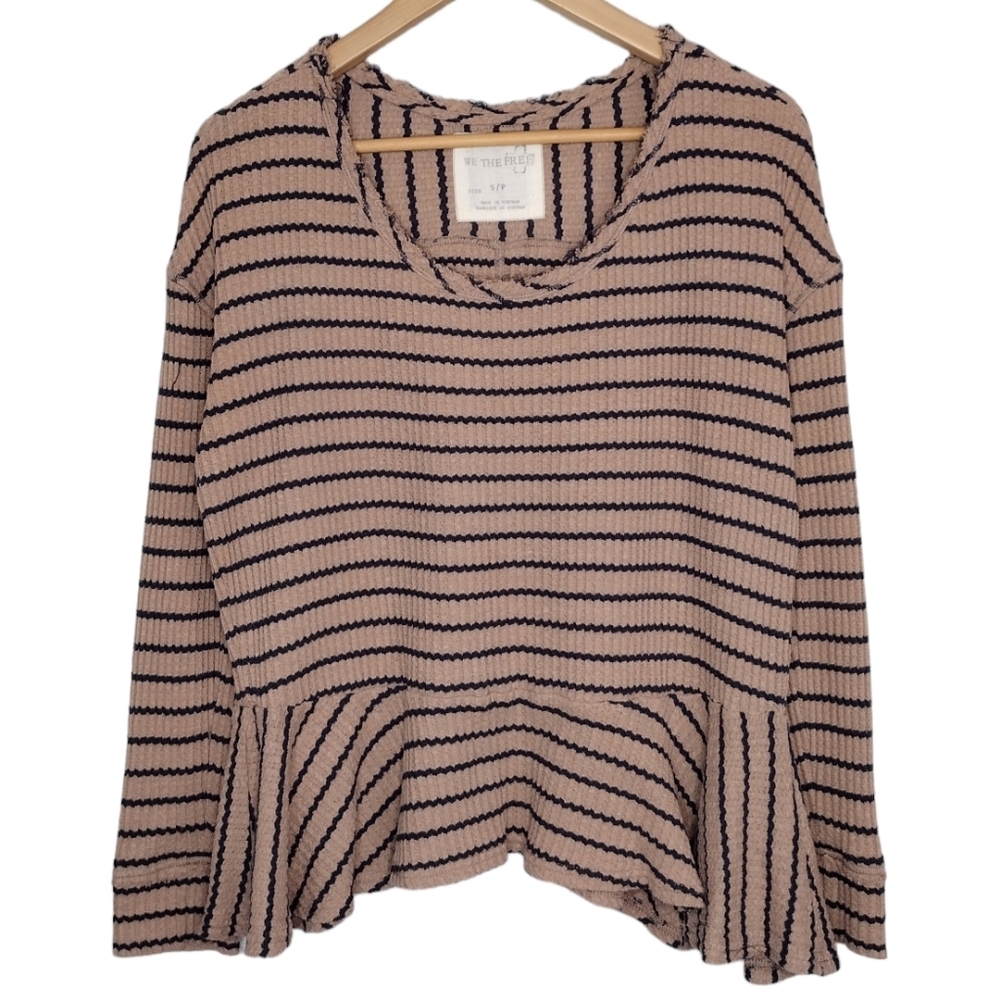 We The Free Women's Striped Pullover Scoop-Neck Long Sleeve Blouse Size S